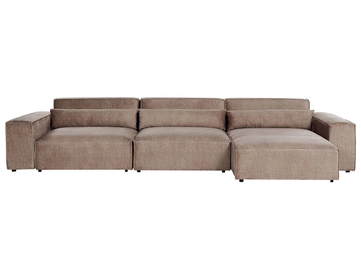 Left Hand 3 Seater Modular Sofa Brown Fabric Sectional Couch Sofa with Black Legs Modern Living Room Beliani