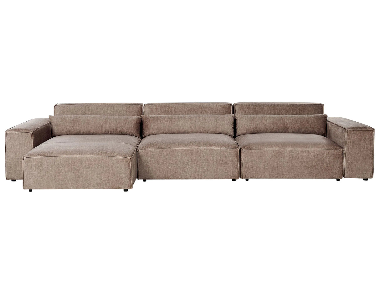 Right Hand 3 Seater Modular Sofa Brown Fabric Sectional Couch Sofa with Black Legs Modern Living Room Beliani