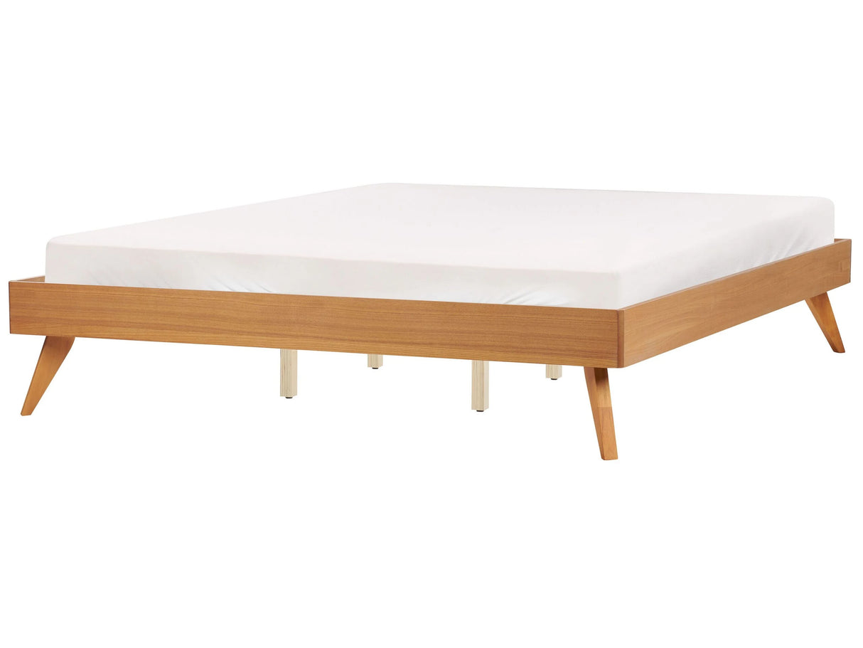 EU Super King Size Bed Frame Natural Ash Wood MDF 6ft with Slatted Frame Minimalist Scandinavian Design Beliani