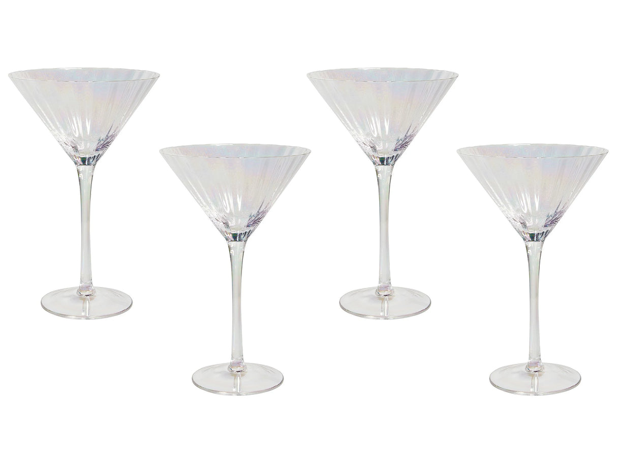 Set of 4 Martini Glasses Transparent Iridescent Finish Hand-Blown Cocktail Glass 22 cl 8 oz 4 Pcs Set Beliani
