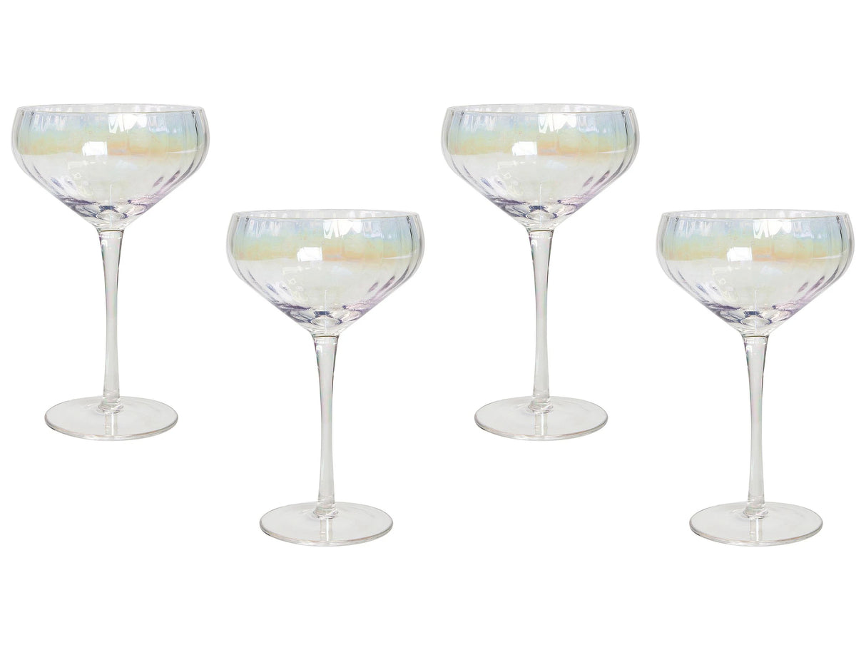 Set of 4 Champagne Saucers Glasses Transparent Iridescent Finish Hand-Blown Coupes Glass 30 cl 11 oz 4 Pcs Set Beliani