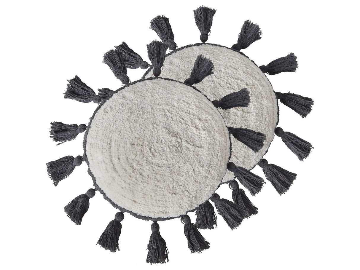 2 Decorative Cushions Off-White Cotton 40 cm with Dark Grey Tassels Beliani