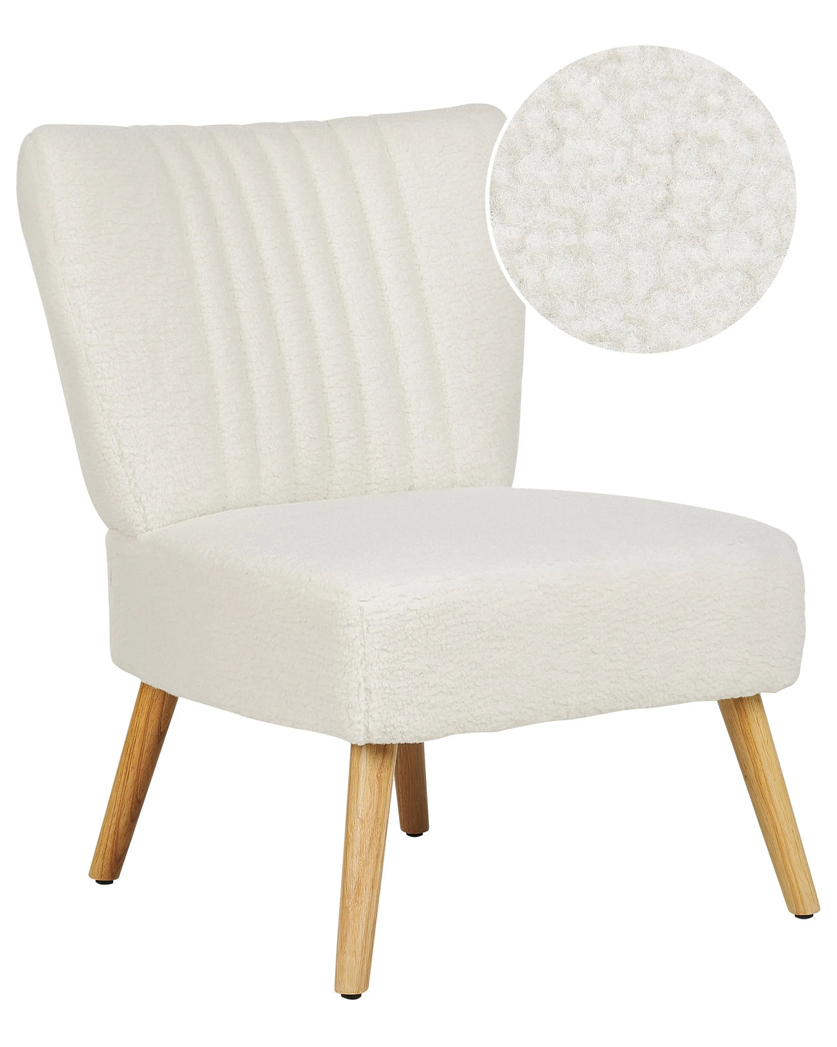 Armchair White Boucle Armless Accent Chair Vertical Tufting Wooden Legs Beliani
