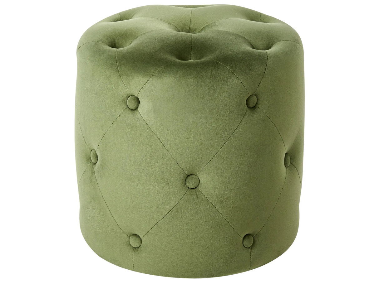 Round Tufted Olive Green Ottoman Pouffe Quilted 40 x 40 cm Footstool Glam Modern Design Beliani