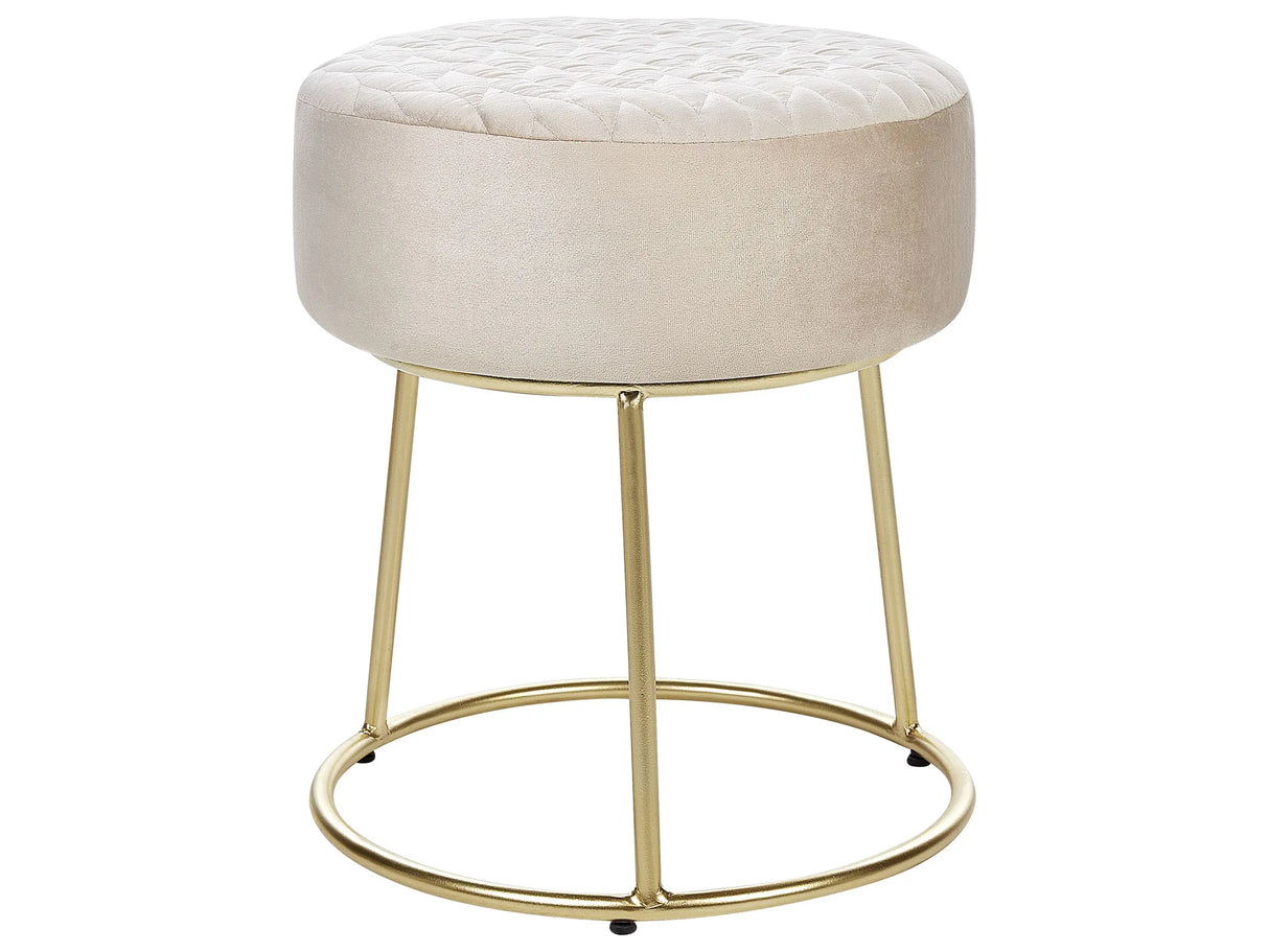 Footstool Beige Velvet with Gold Metal Base Glam Modern Beliani