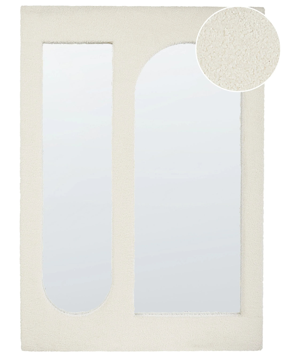 Wall Mirror Off-White MDF Frame Boucle Upholstery Glass 70 x 100 cm Rectangular Decorative Wall Mounted Accent Piece Modern Style Beliani