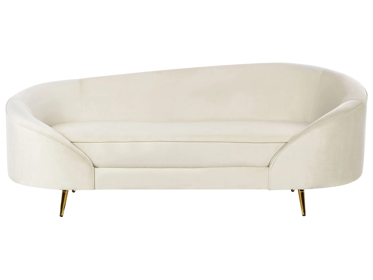 Sofa Beige Velvet Glamour Curved Retro Styled 3 Seater with Gold Metallic Legs Beliani