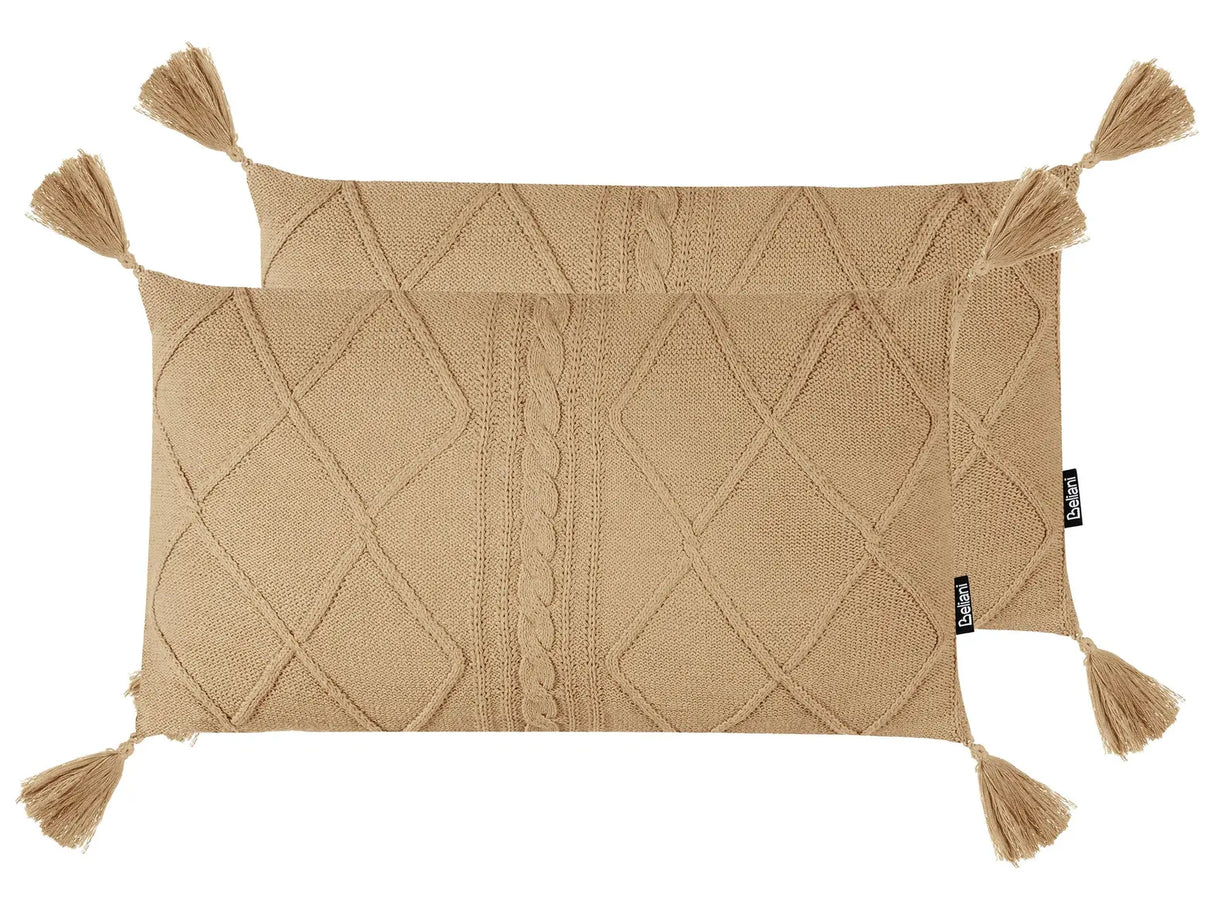 Set of 2 Scatter Cushions Beige Cotton 30 x 50 cm Throw Pillows Cotton Braided Pattern Cover Beliani