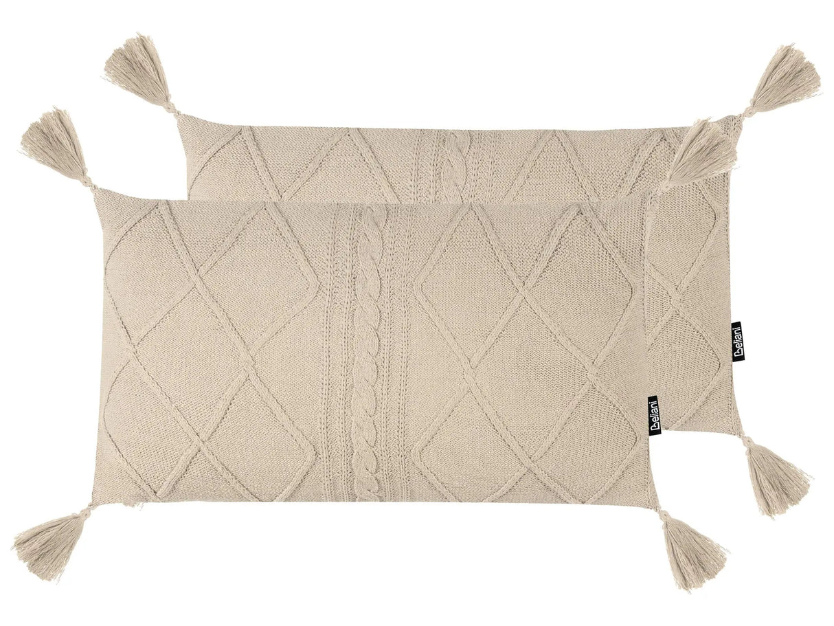Set of 2 Scatter Cushions Light Beige Cotton 30 x 50 cm Throw Pillows Cotton Braided Pattern Cover Beliani