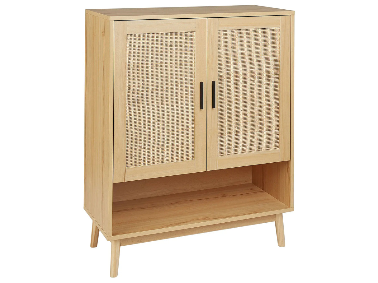 Rattan Sideboard Light Wood Manufactured Wood with Rattan Front 2 Door Shelf Boho Style Sideboard Hallway Beliani