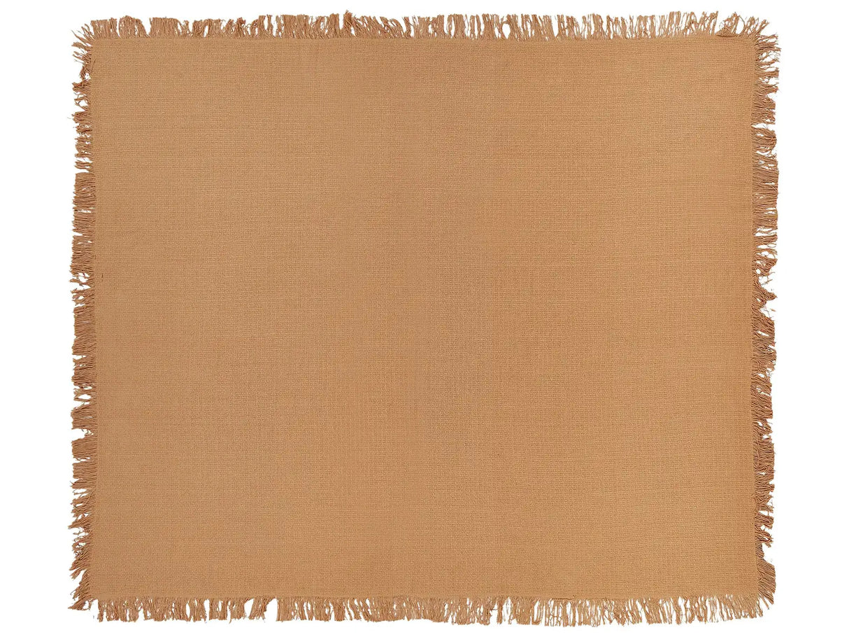Bedspread Brown Cotton Fabric 220 x 240 cm with Tassels Decorative Throw Blanket Bedding Classic Design Bedroom Beliani