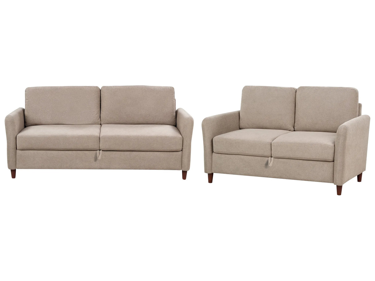 5 Seater Sofa Set Taupe Fabric Upholstery with Storage Thickly Padded 2 and 3 Seater Modern Style Living Room Furniture Beliani
