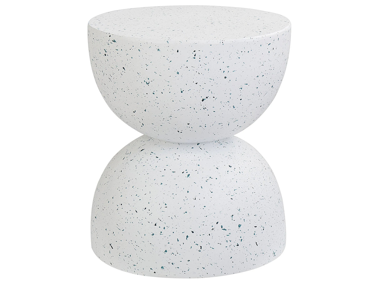 Accent Side Table OWhite with Terrazzo Effect MgO Fiberglass 40 cm Round Top Hourglass Shape UV Stain Rust Water Wind Resistant Modern Outdoor Living Room Beliani
