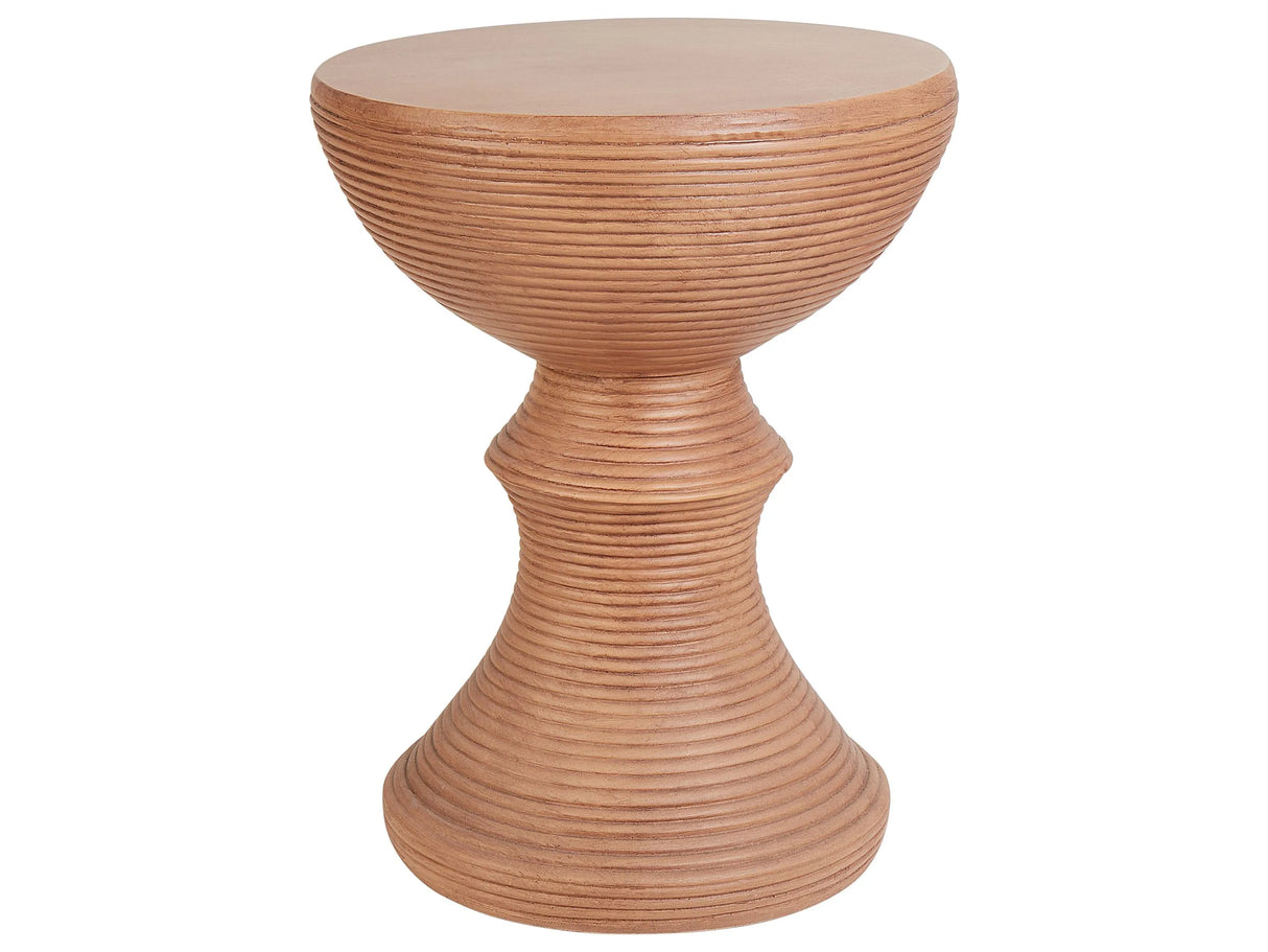 Accent Side Table Light Wood MgO Fiberglass 40 cm Wood Effect Round Shape UV Stain Rust Water Wind Resistant Modern Outdoor Living Room Beliani
