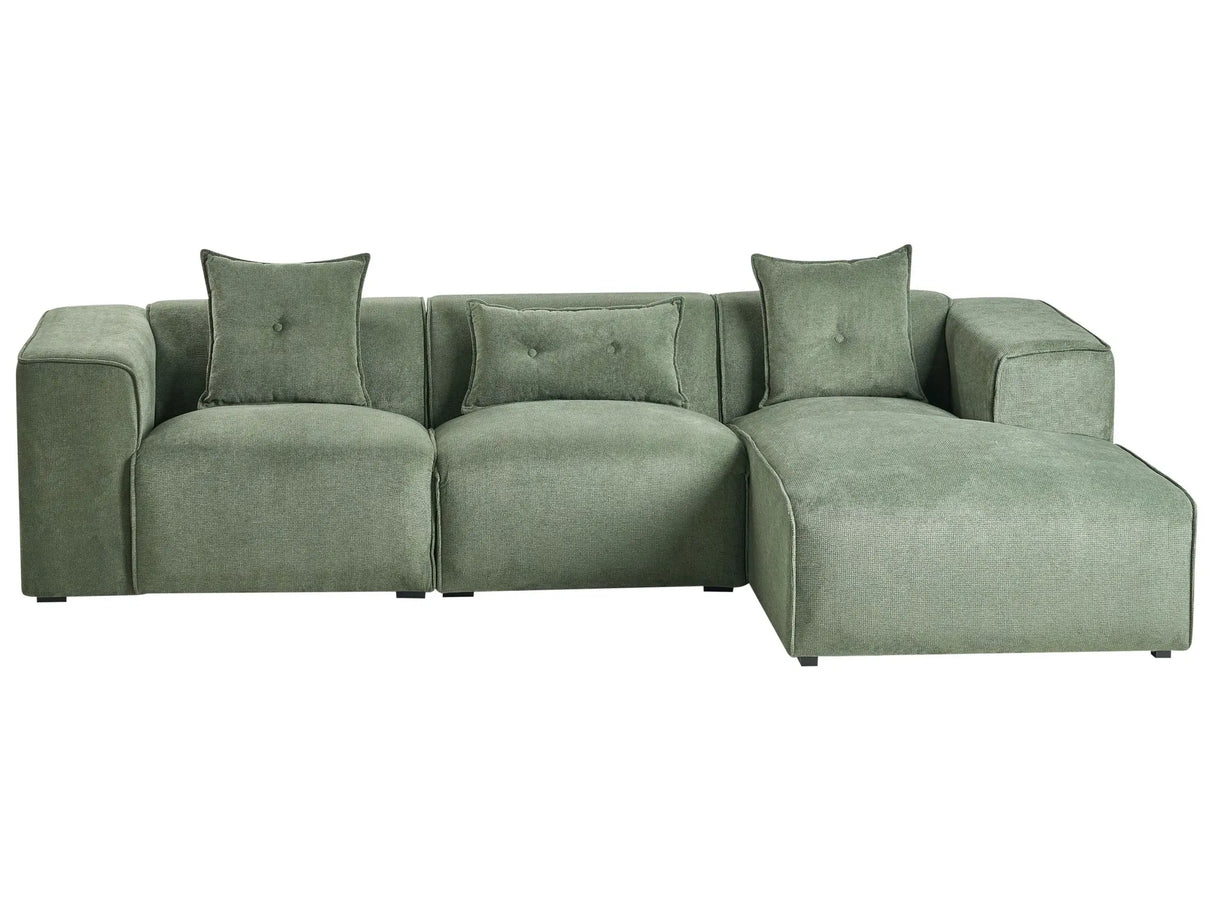 Left Hand Corner Sofa Dark Green Chenille Upholstery 3 Seater Extra Scatter Cushions Modern Living Room Beliani