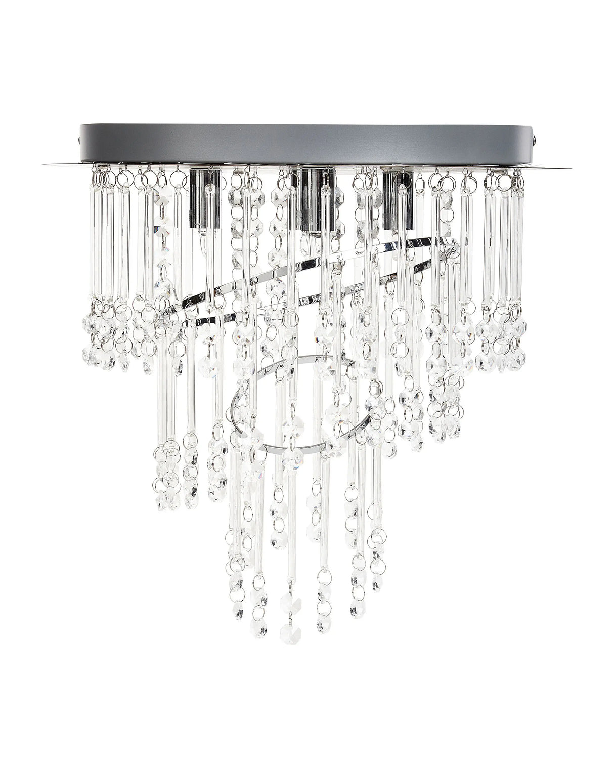 Chandelier Silver Metal 35 cm Glass Crystals Chrome Finish Lighting Glam Beliani