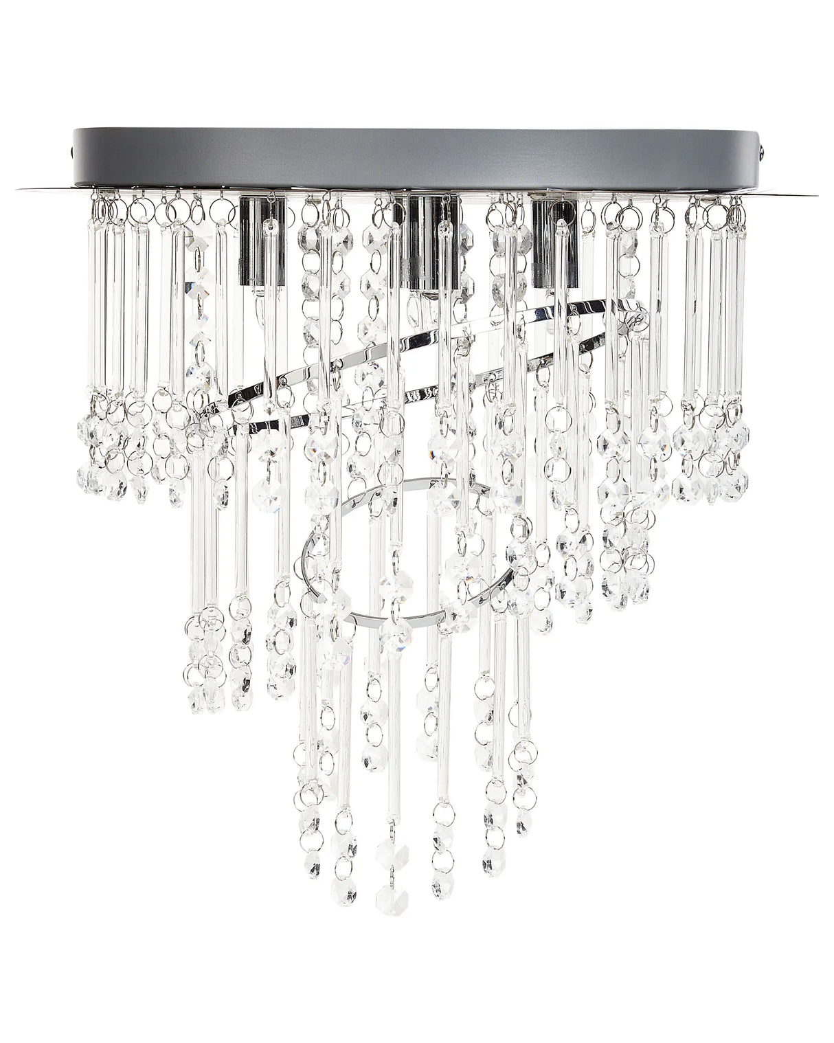 Chandelier Chrome Metal Large Glass Crystals Lighting Glam Beliani