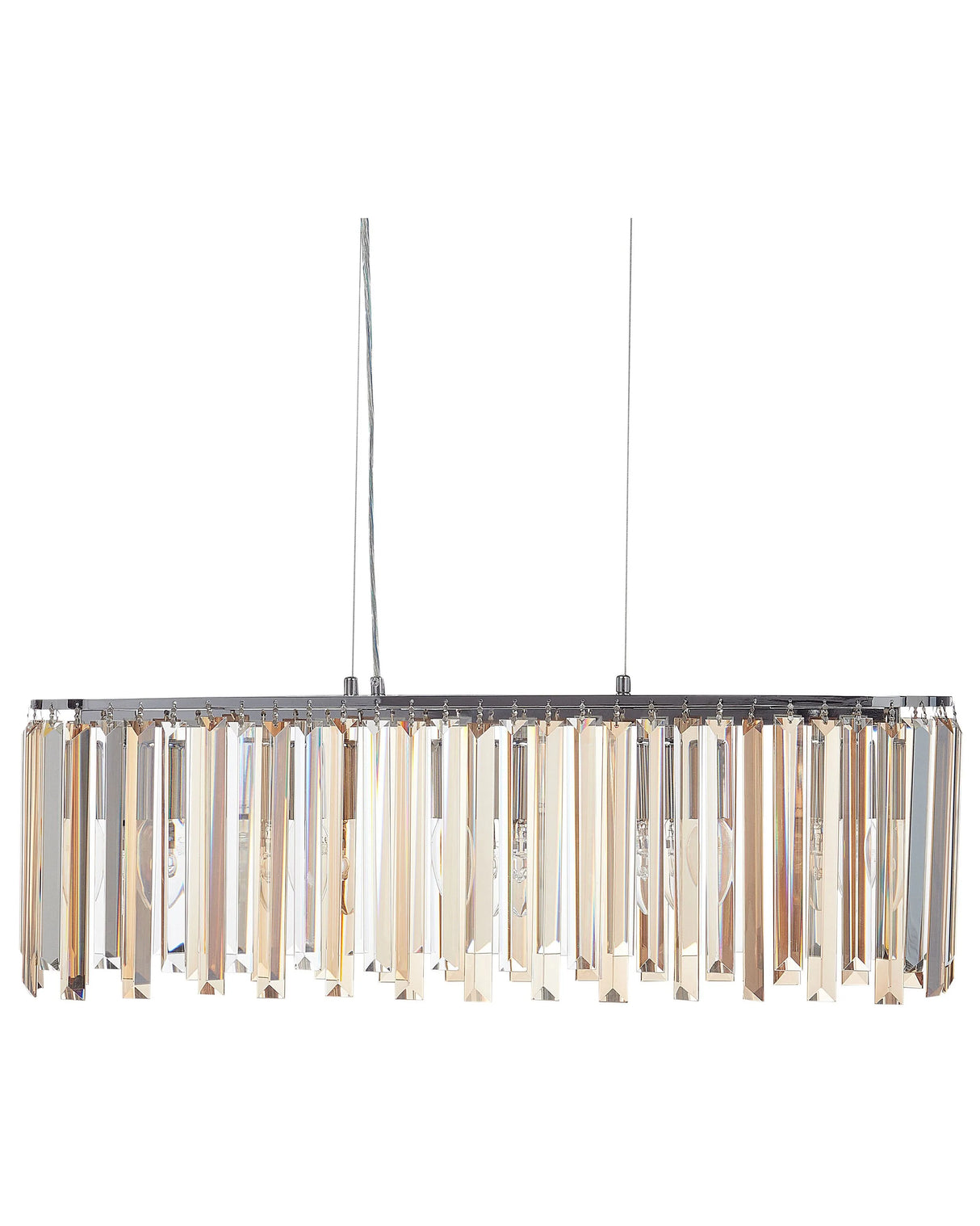 Chandelier Silver Iron Pendant Lamp with Glass Crystals Chrome Finish Lighting Glamour Style Living Room Dining Room Beliani