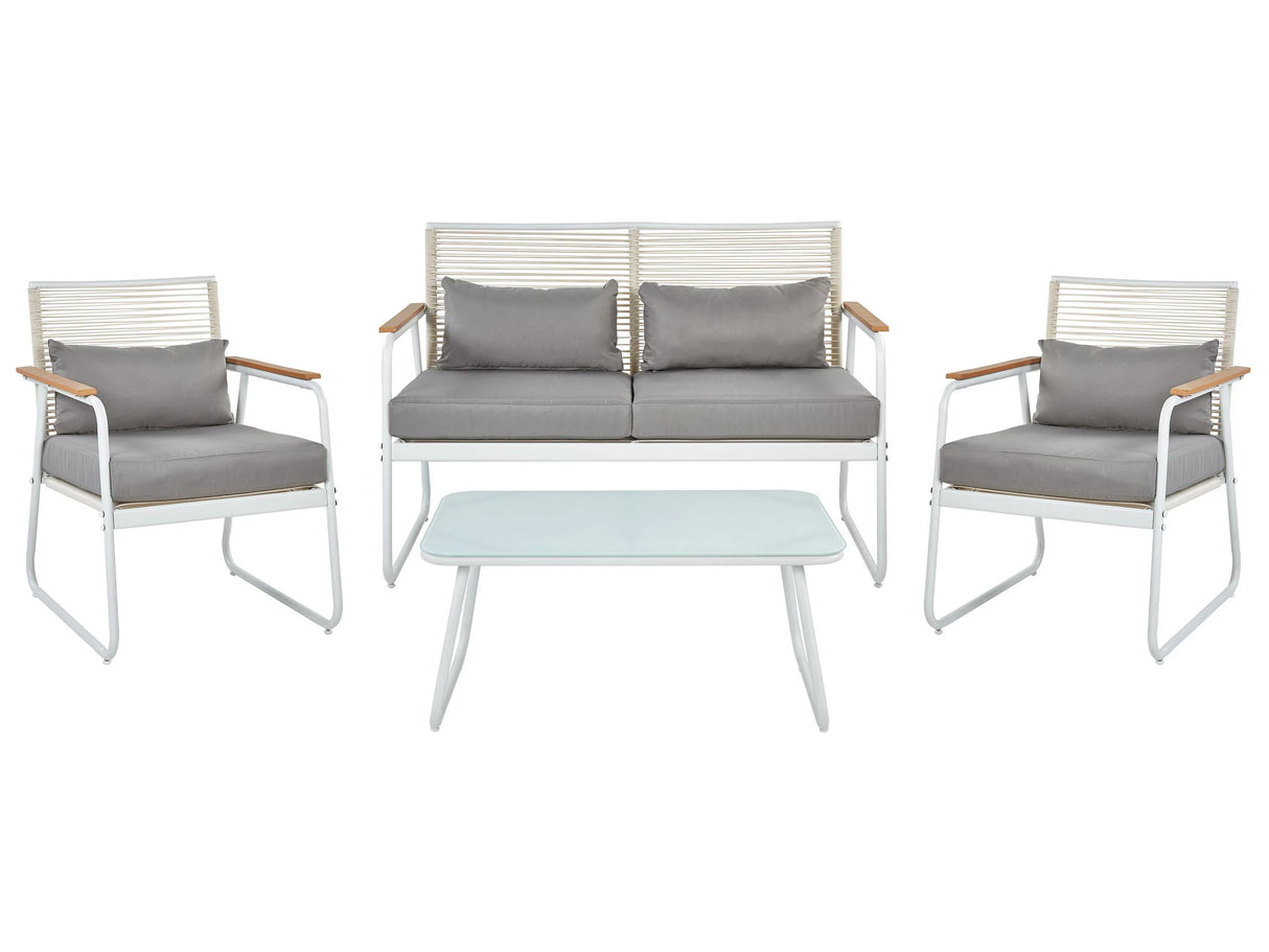 Garden Set White Steel with Grey Cushions Lounge Set 4 Seater Set Table Modern Beliani