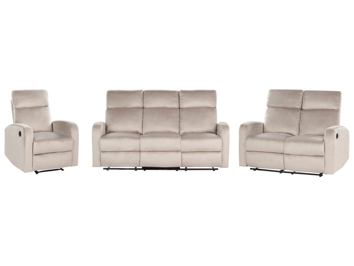 Electric Recliner Sofa Set Beige Velvet Upholstered 3 and 2 Seater Armchair Couch Modern Design Relax Function Beliani