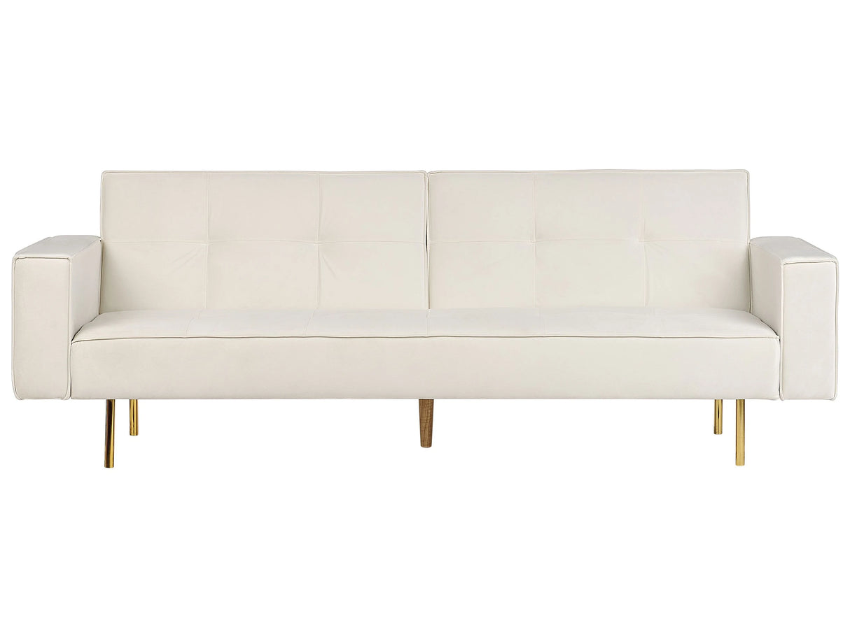 Sofa Bed Off-White Velvet 3 Seater Modern Track Arms Beliani