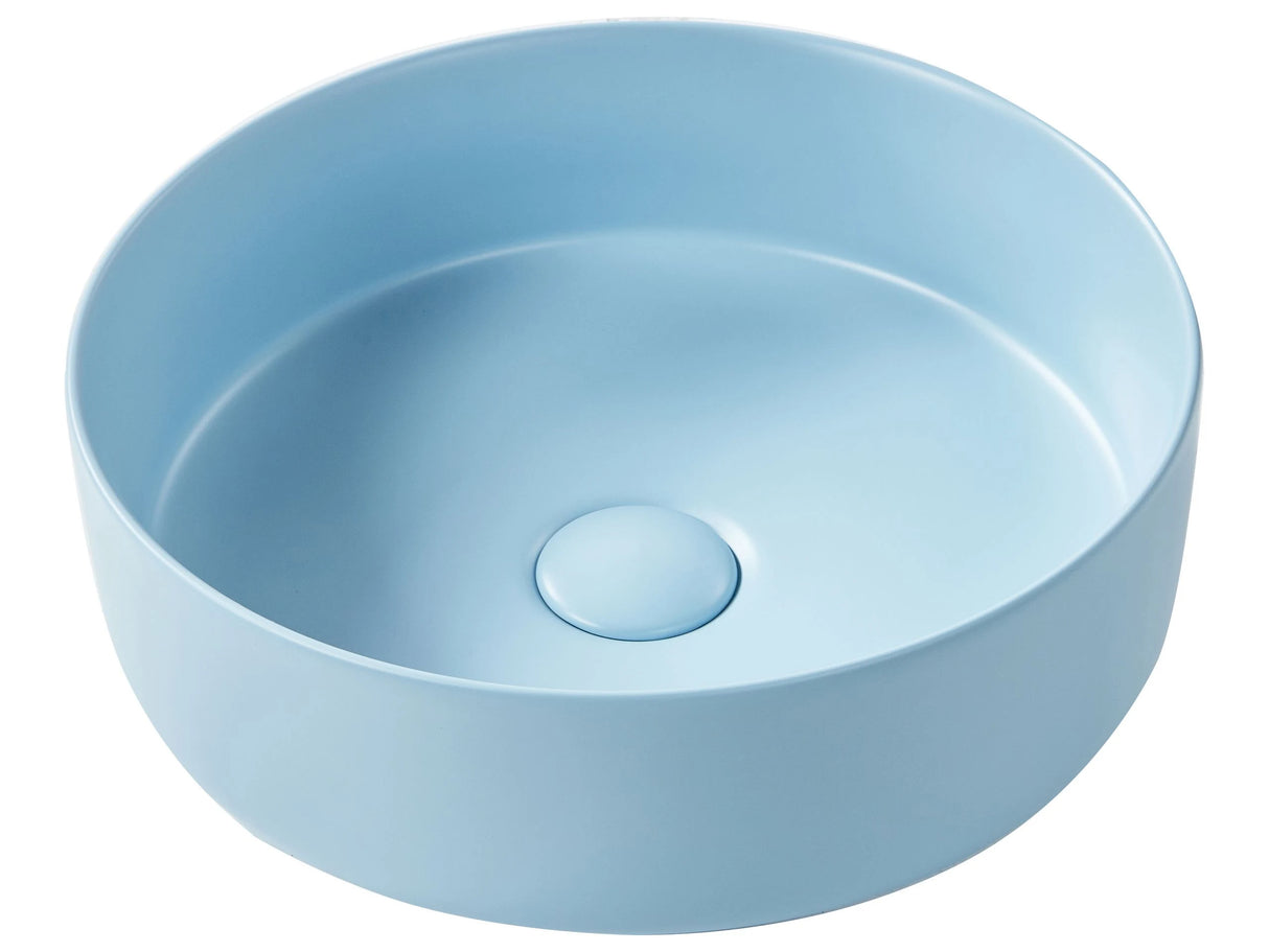 Countertop Wash Basin Blue Ceramic 370 mm Matt Round Bathroom Sink Beliani