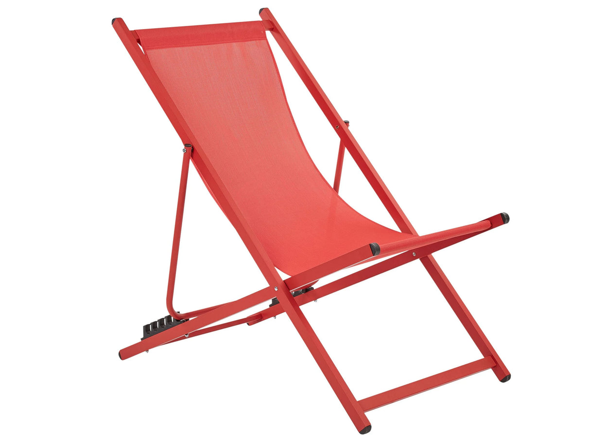Deck Chair Red with Aluminium Frame Folding Adjustable Sling Backrest Beach Coastal Beliani