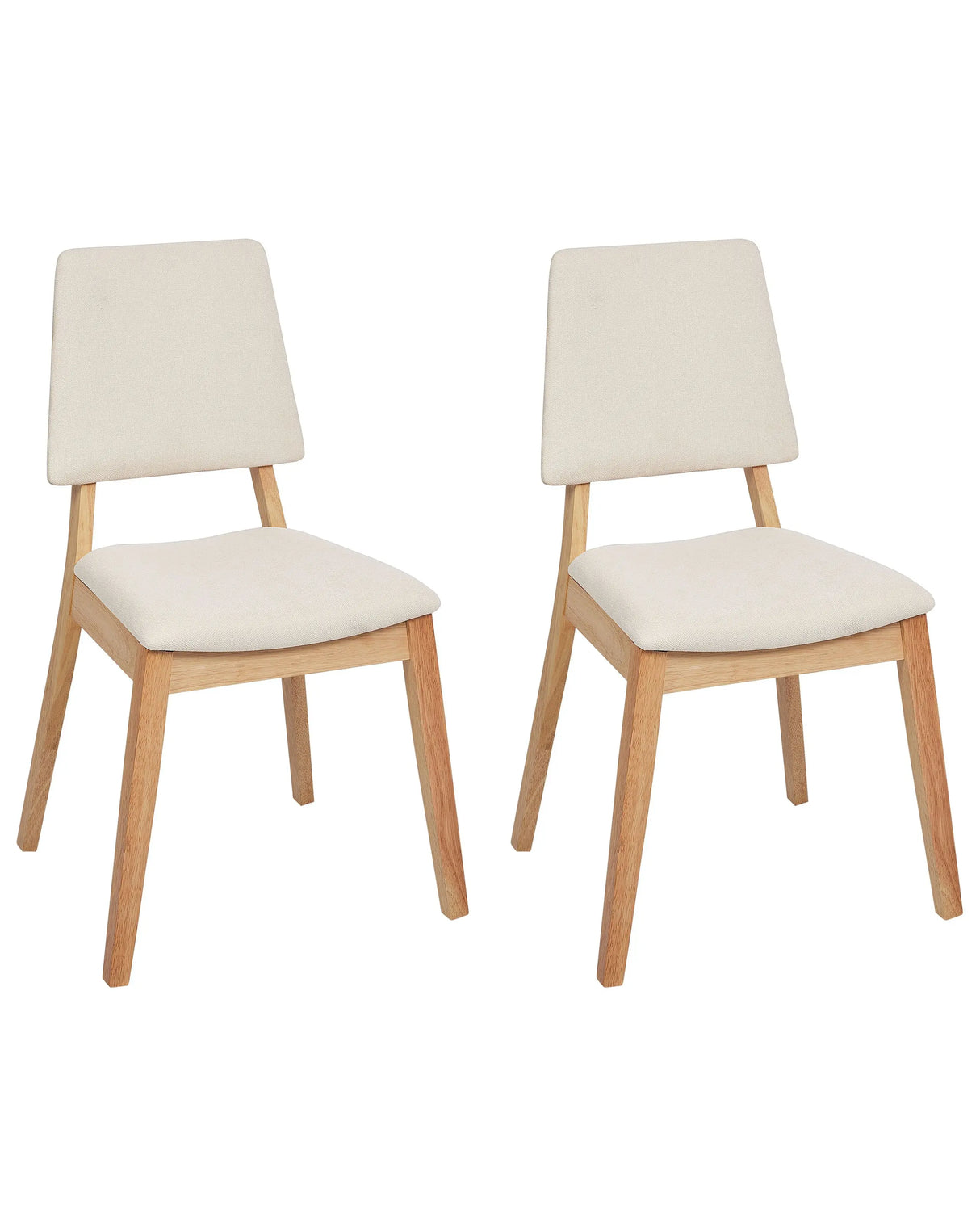 Set of 2 Dining Chairs Light Beige Polyester Rubber Wood Light Wood Upholstered Back and Seat Beliani