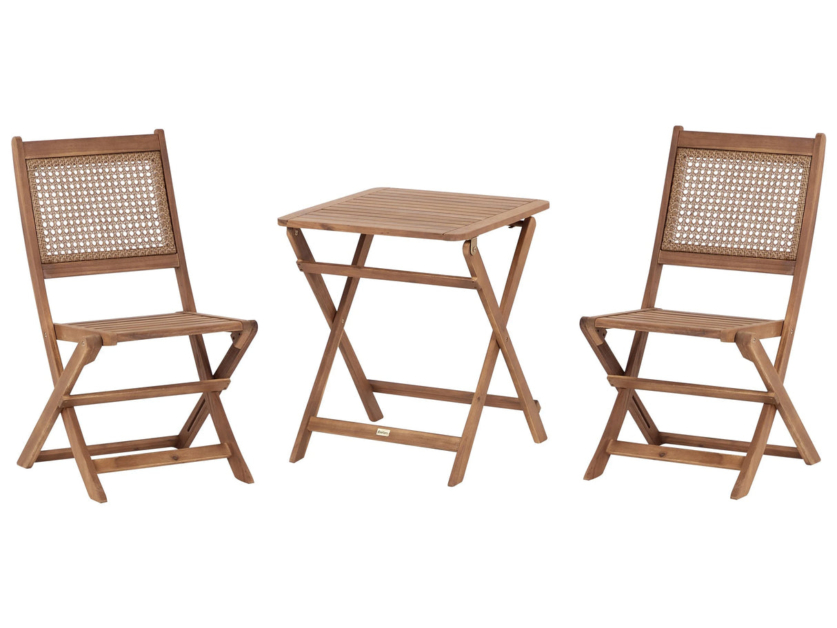 3 Piece Bistro Set Light Solid Certified Acacia 2 Chairs and Tea Table Folding Slatted Design Beliani