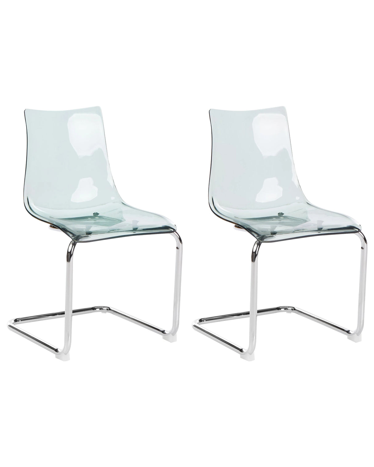 Set of 2 Dining Chairs Transparent Black Plastic Seat Cantilever Metal Legs Chairs Beliani