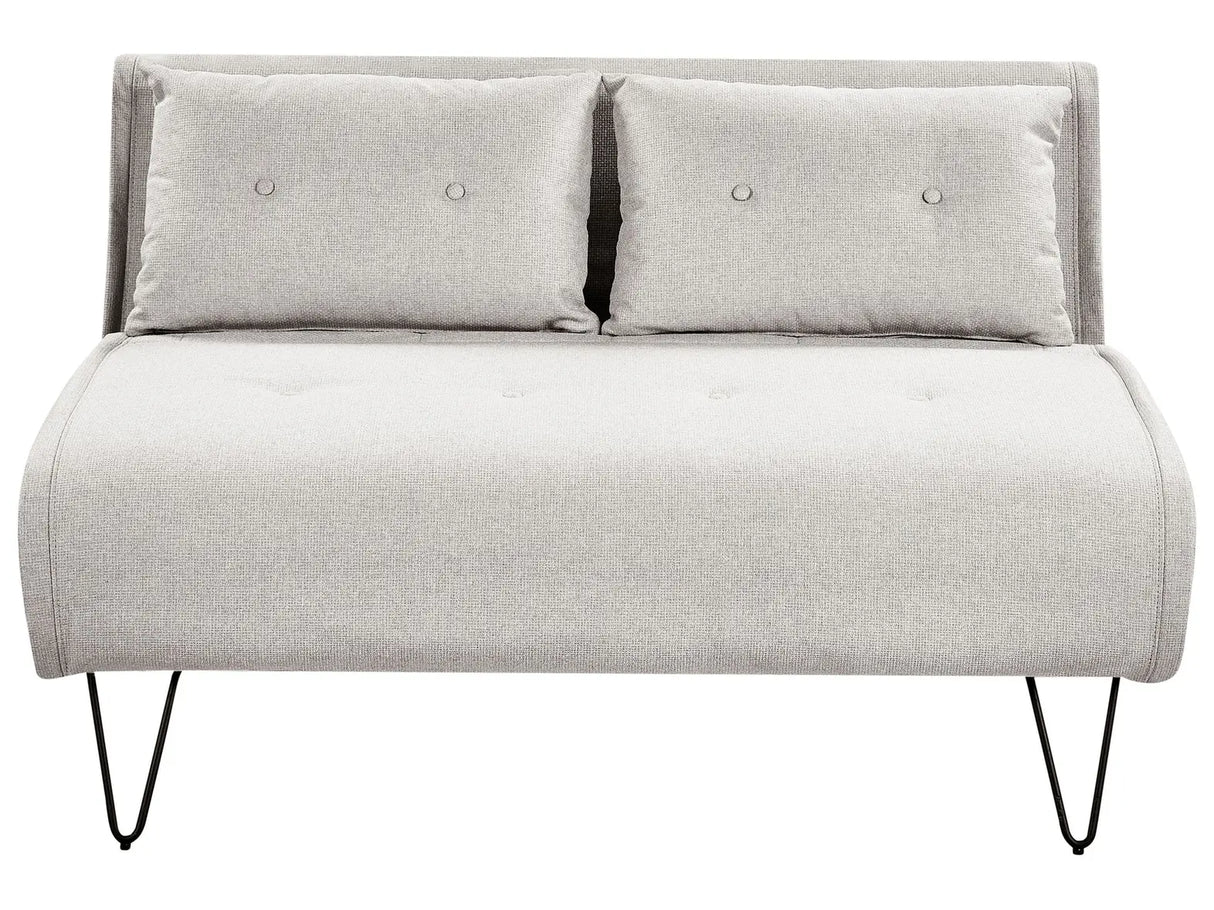 Sofa Bed Light Grey Polyester Fabric 2 Seater Fold-Out Sleeper Armless With 2 Cushions Metal Black Legs Glamour Beliani
