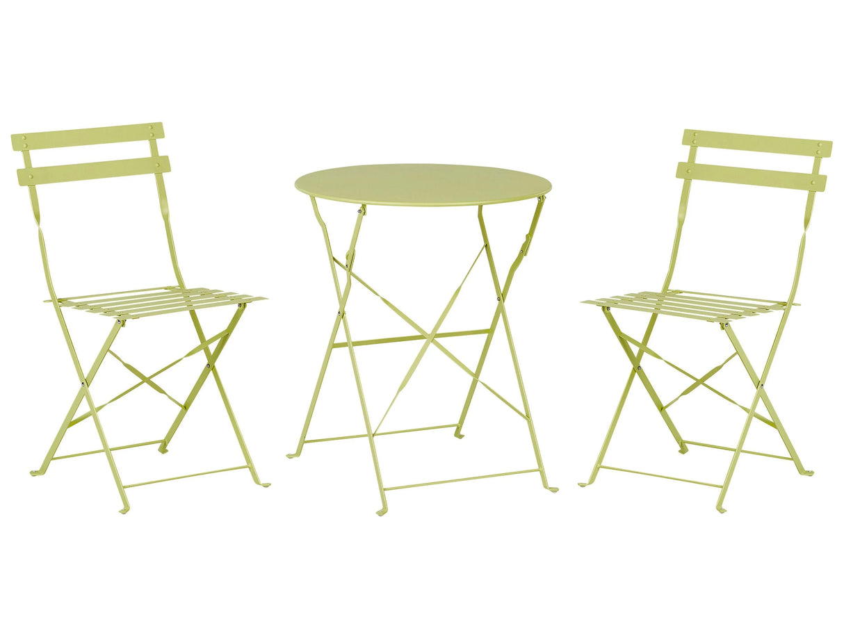 3 Piece Bistro Set Lime Green Metal Folding Slatted Seat Back Outdoor Beliani