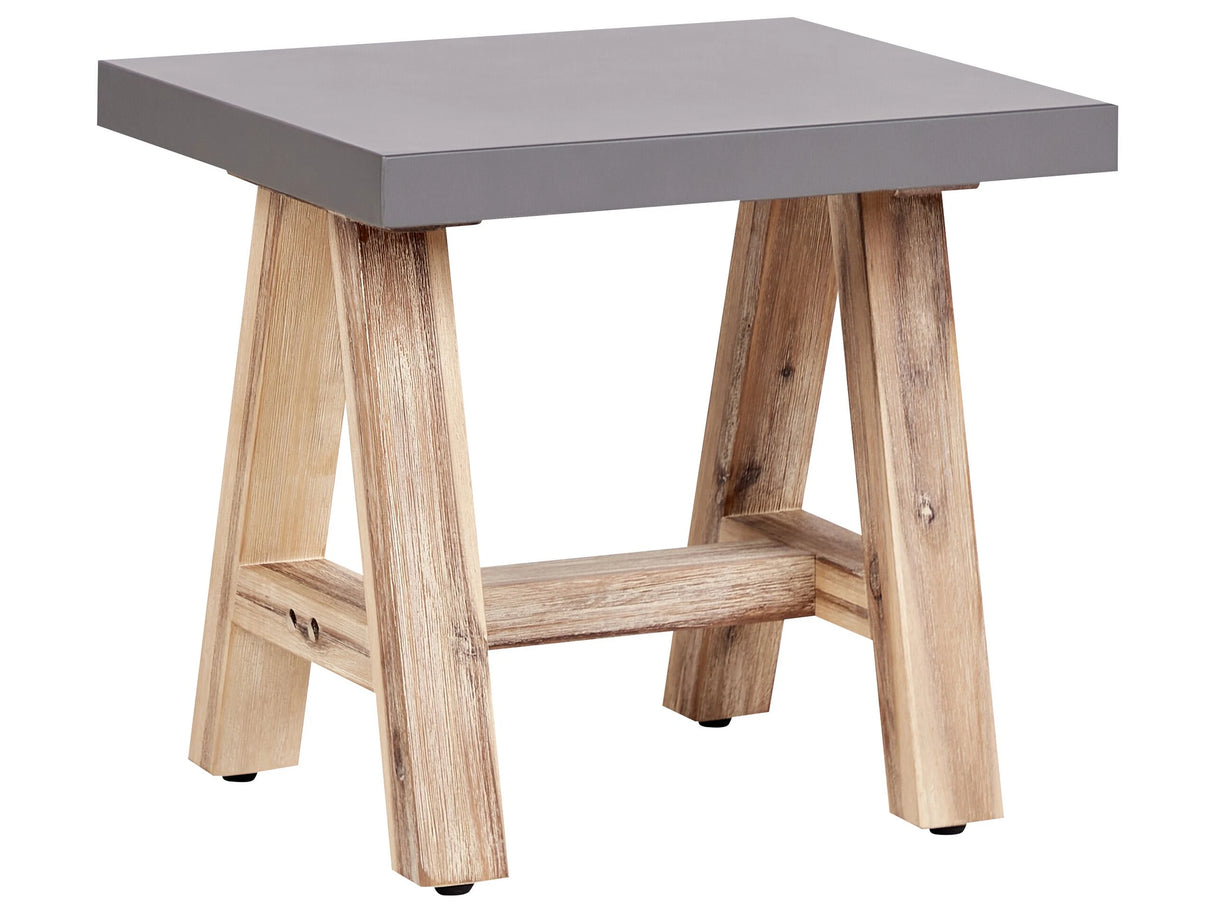 Garden Stool Grey Light Wood Fibre Cement Seat Acacia Wood Legs Industrial Garden Furniture Beliani
