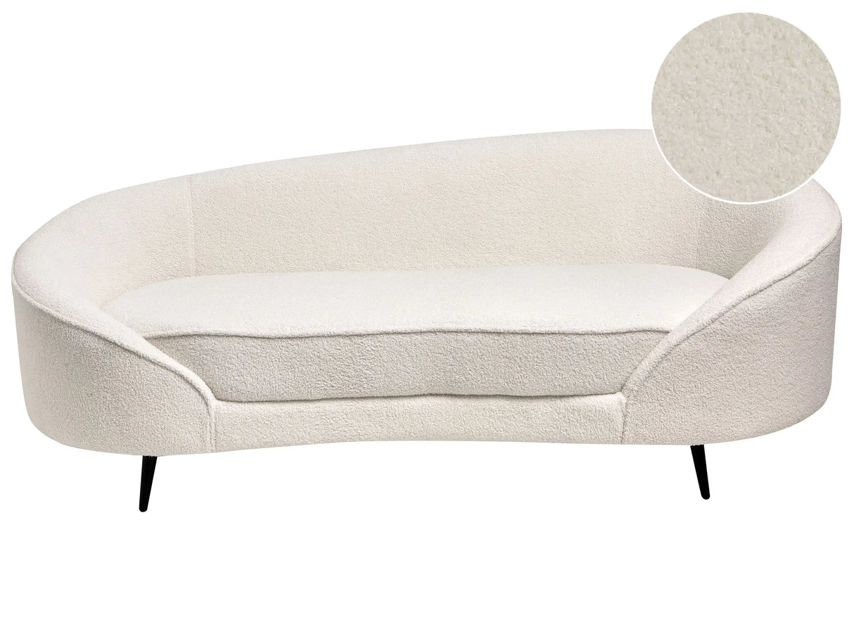 Sofa White Boucle Fabric Glamour Curved Retro Styled 3 Seater with Black Metallic Legs Beliani