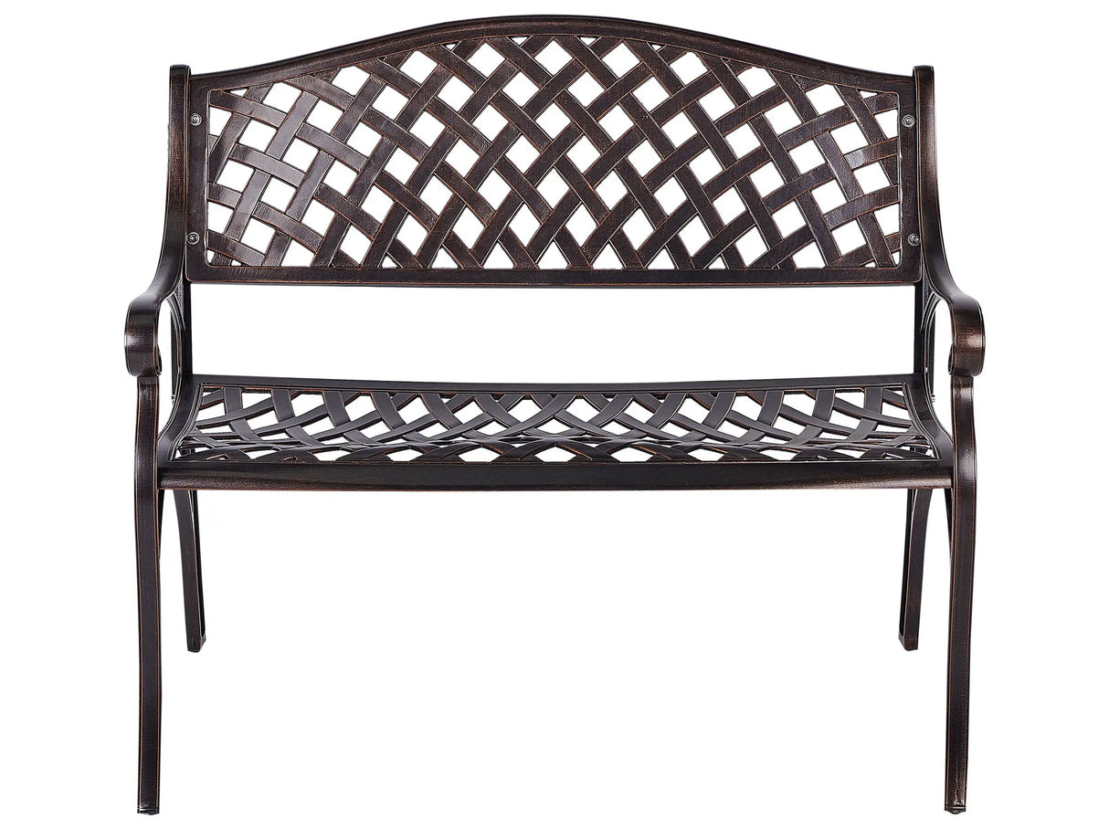 Outdoor Garden Bench Brown Metal 2 Seater Armrests Vintage Style Beliani