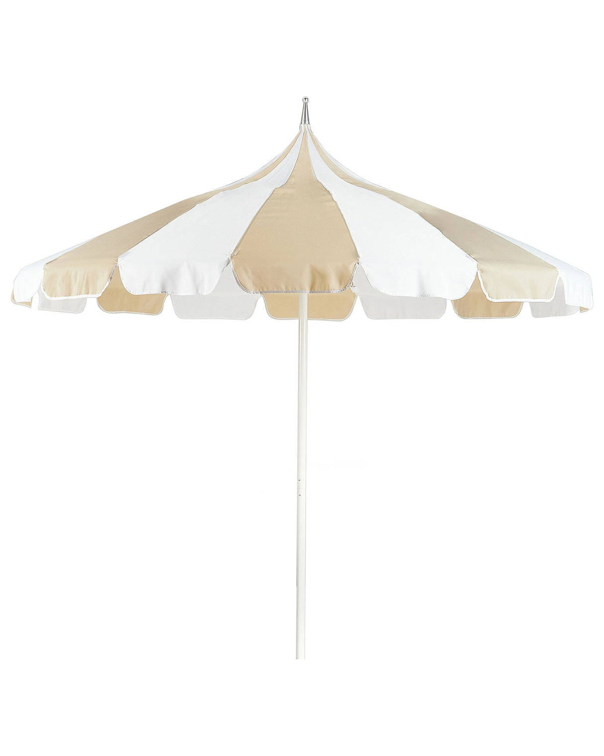 Garden Market Parasol Beige and White Polyester Fabric White Aluminium Pole 2.45 m Stylish Modern Beliani