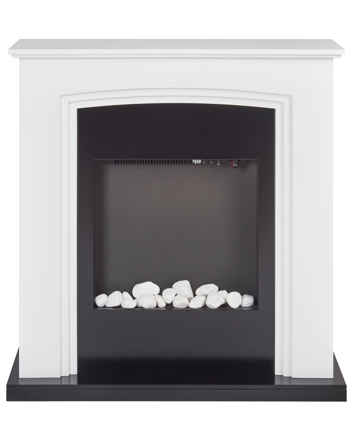 Electric Fireplace Heater White MDF Mantel LED Coals Pebbles Fire Flames with Thermostat Beliani