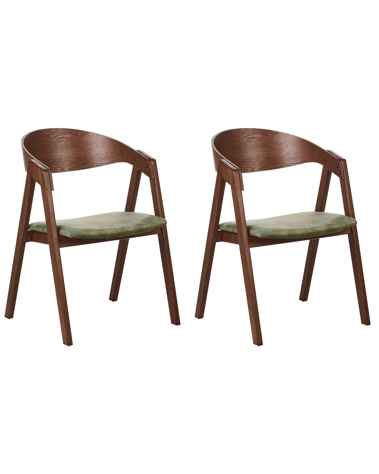 Set of 2 Dining Chairs Dark Wood and Green Plywood Polyester Velvet Fabric Rubberwood Legs Retro Traditional Style Beliani