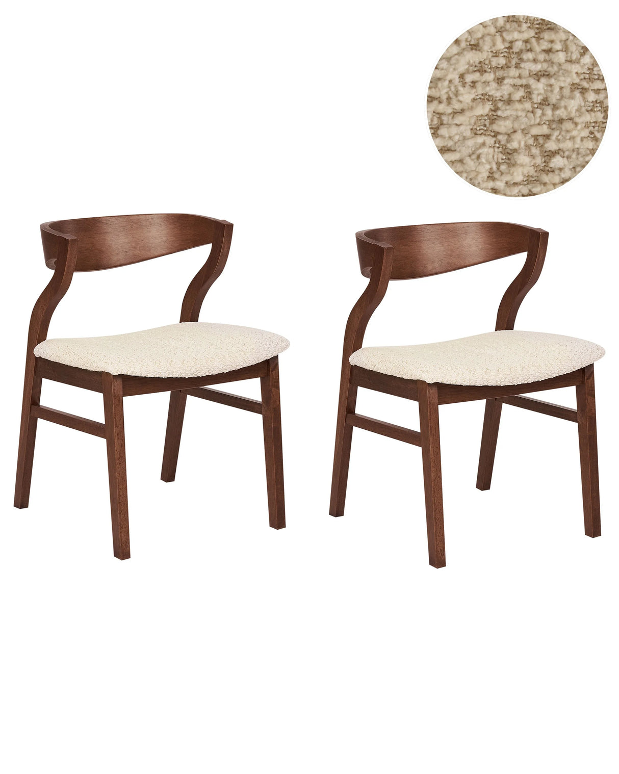 Set of 2 Dining Chairs Dark Wood and Beige Plywood Polyester Boucle Fabric Rubberwood Legs Retro Traditional Style Beliani