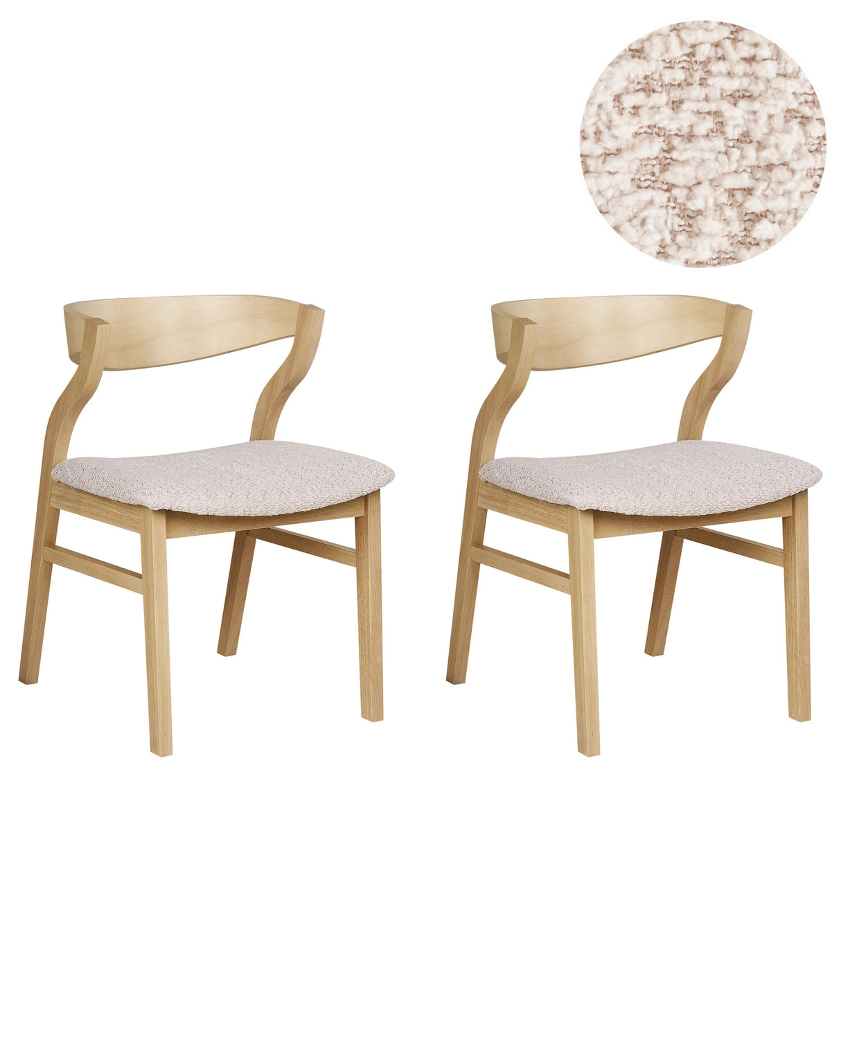 Set of 2 Dining Chairs Light Wood and Beige Plywood Polyester Boucle Fabric Rubberwood Legs Retro Traditional Style Beliani