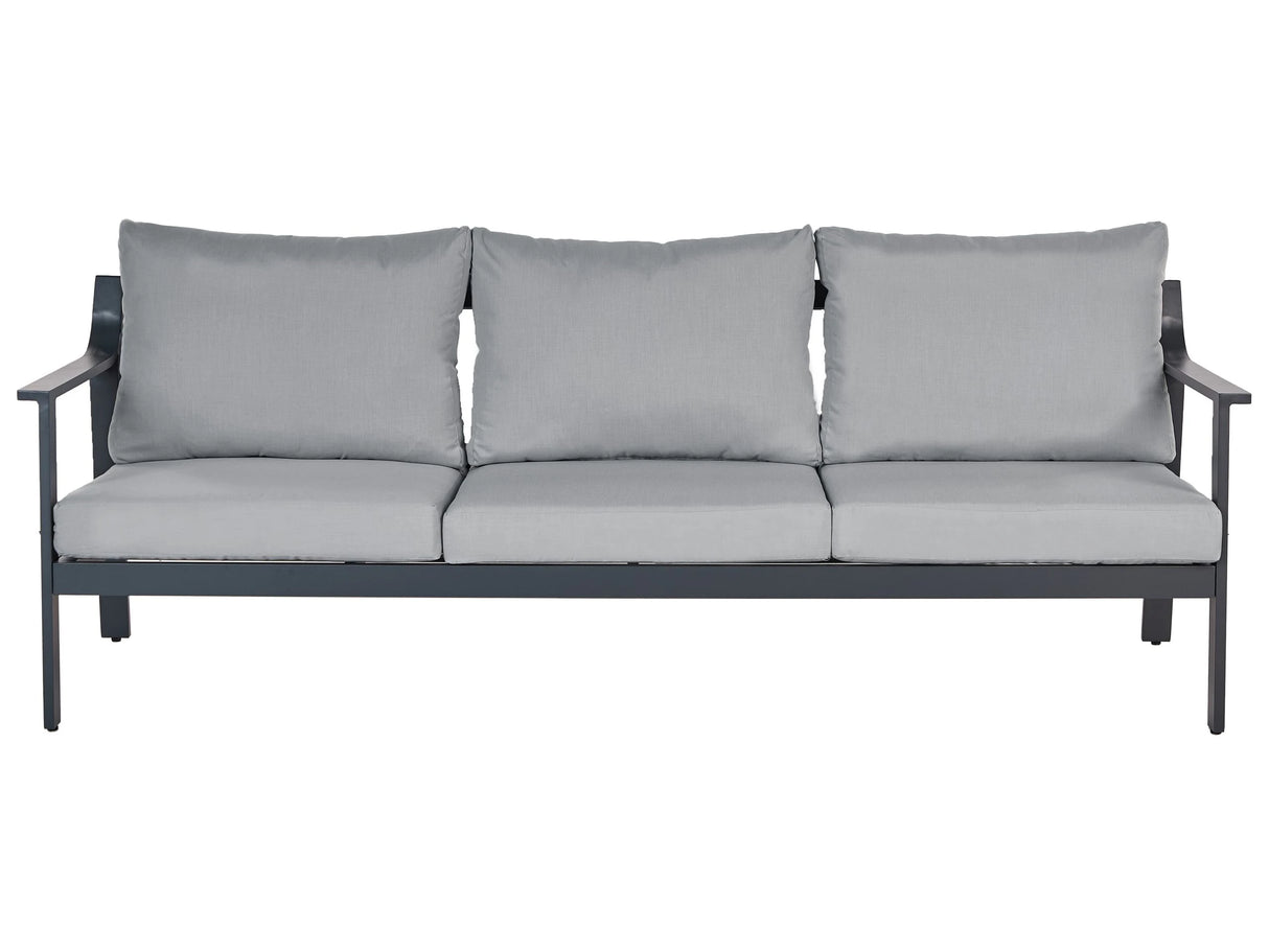 3 Seater Sofa Aluminium Garden Sofa Dark Grey Aluminium Frame Water Repellent Fabric Cushions Beliani