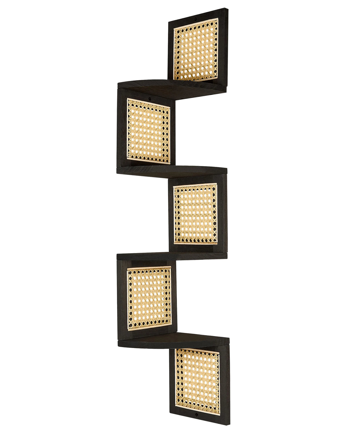 Corner Wall Bookcase Light Wood Black Engineered Wood 4-Tier Book Shelf Corner Display Beliani