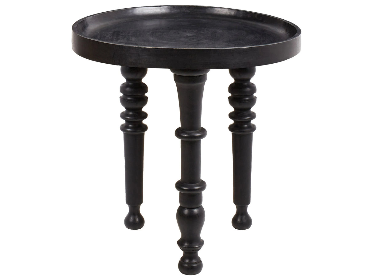 Side Table Black Mango Wood Round Top Base 52 cm Traditional Design Beliani