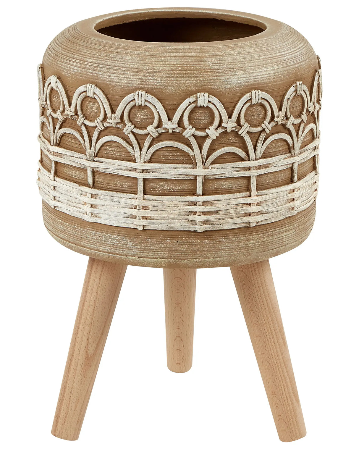 Plant Stand Light Brown Magnesium rotund solid lemn baz Tall Plant Pot Planter Beliani