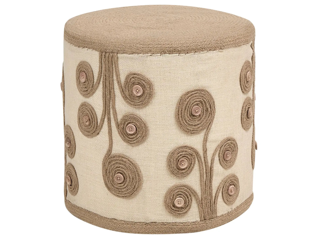 Pouffe White and Beige Jute EPS Filling Ottoman Footstool Living Room Boho Style Beliani