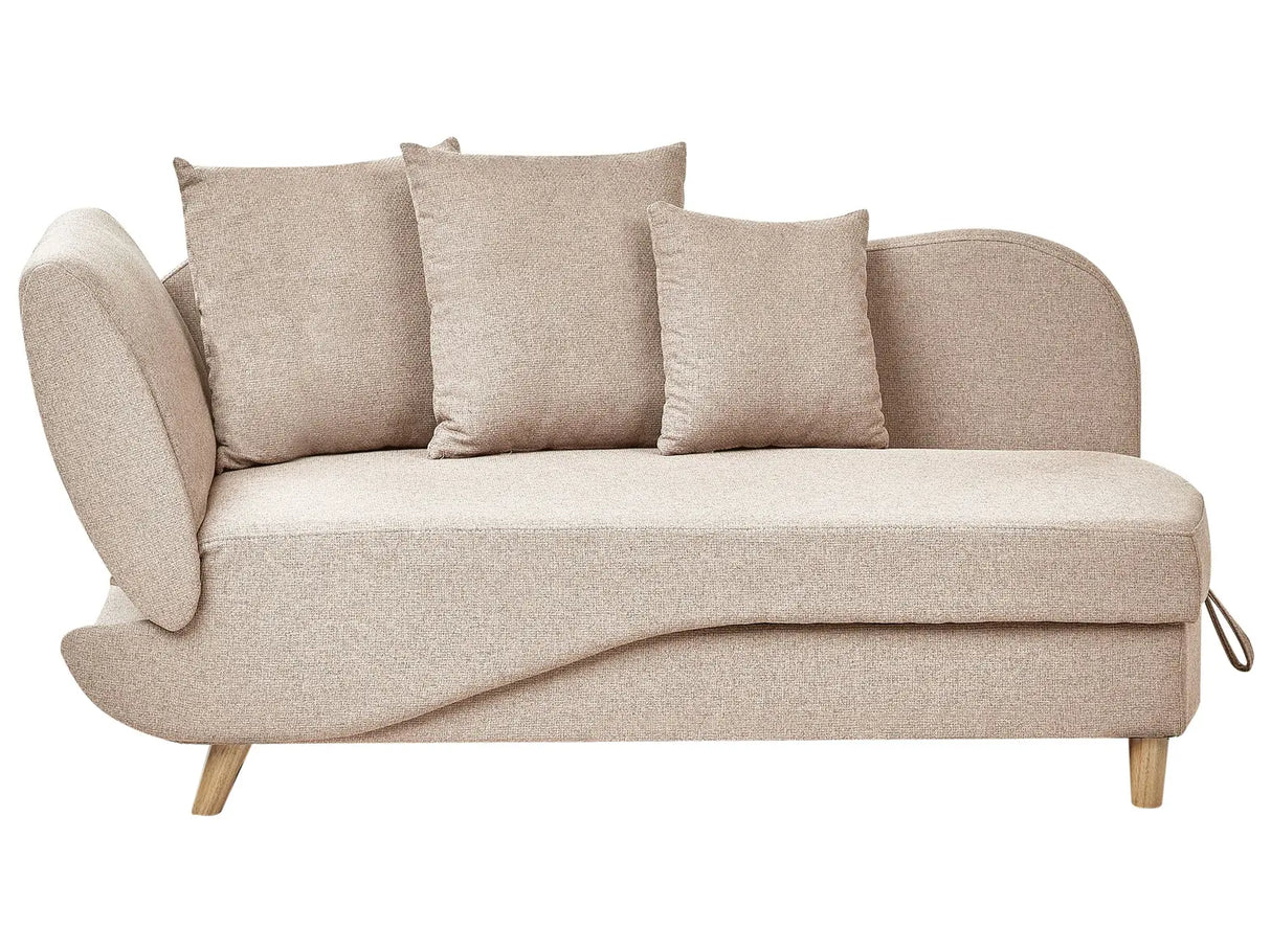 Left Hand Chaise Lounge in Light Brown Fabric with Storage Box Container Modern Living Room Beliani
