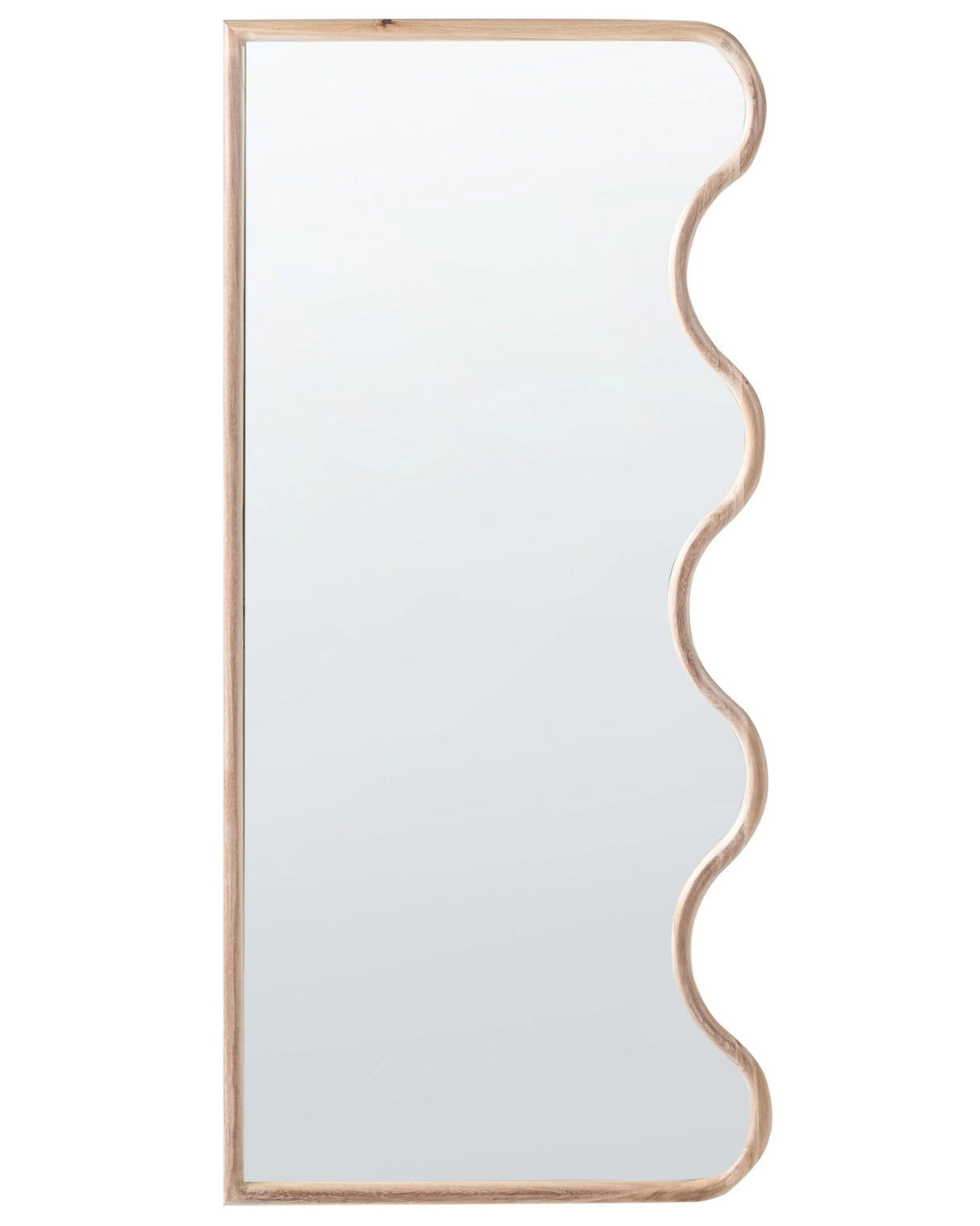 Wall Mirror Light Brown Paulownia Frame Glass 150 x 69 cm Irregular Decorative Wall Mounted Accent Piece Modern Style Beliani