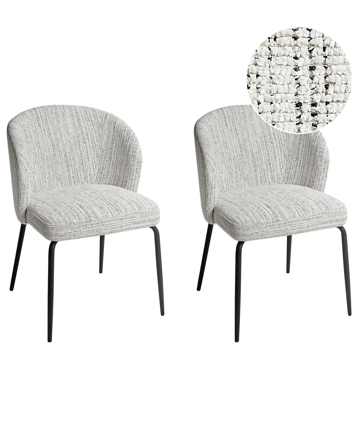 Set of 2 Dining Chairs White Fabric Upholstery Padded Seat Sleek Metal Legs Beliani