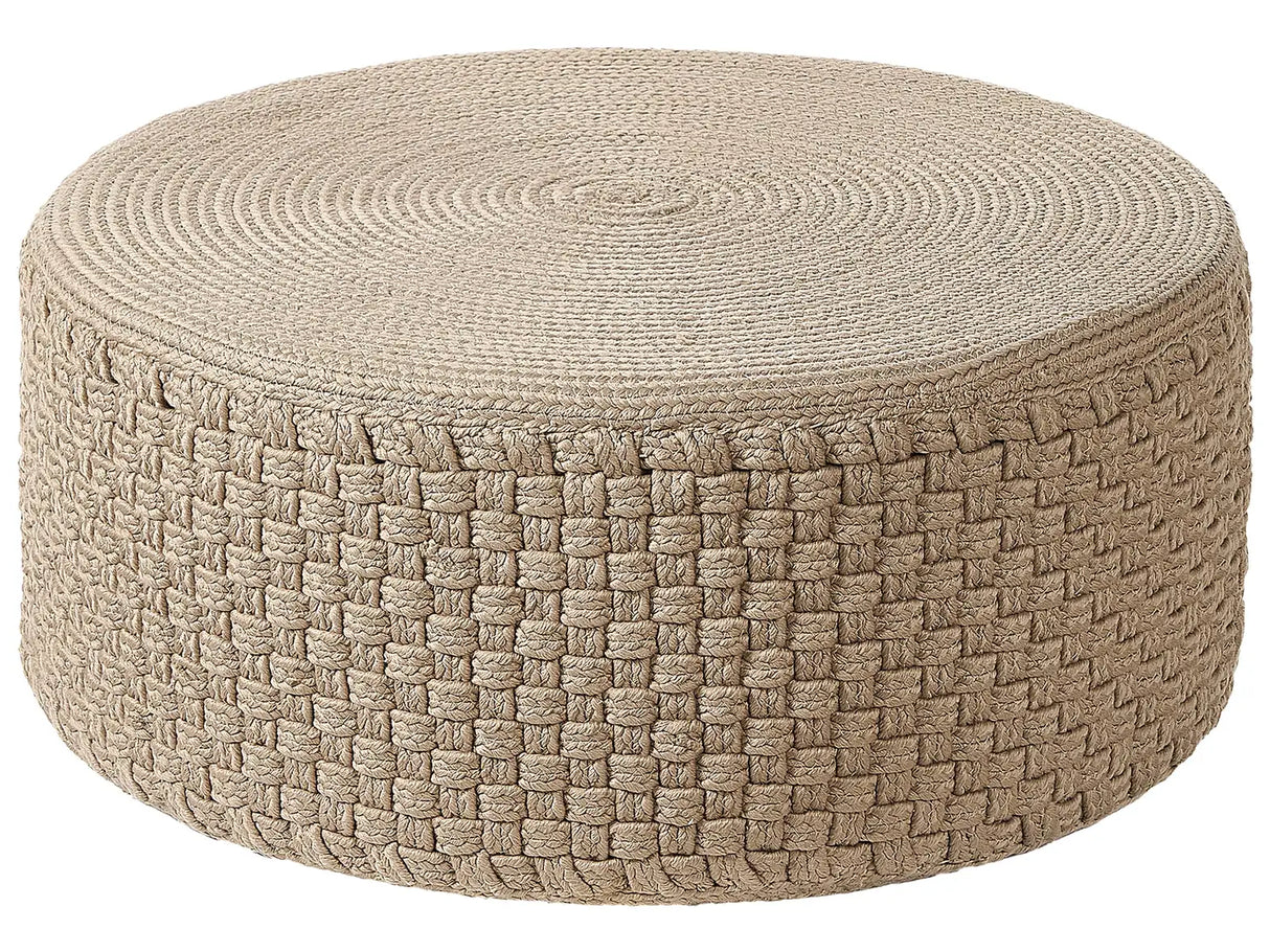 Garden Pouffe Beige Synthetic Material 70 cm Outdoor Ottoman Handwoven Boho Style Beliani