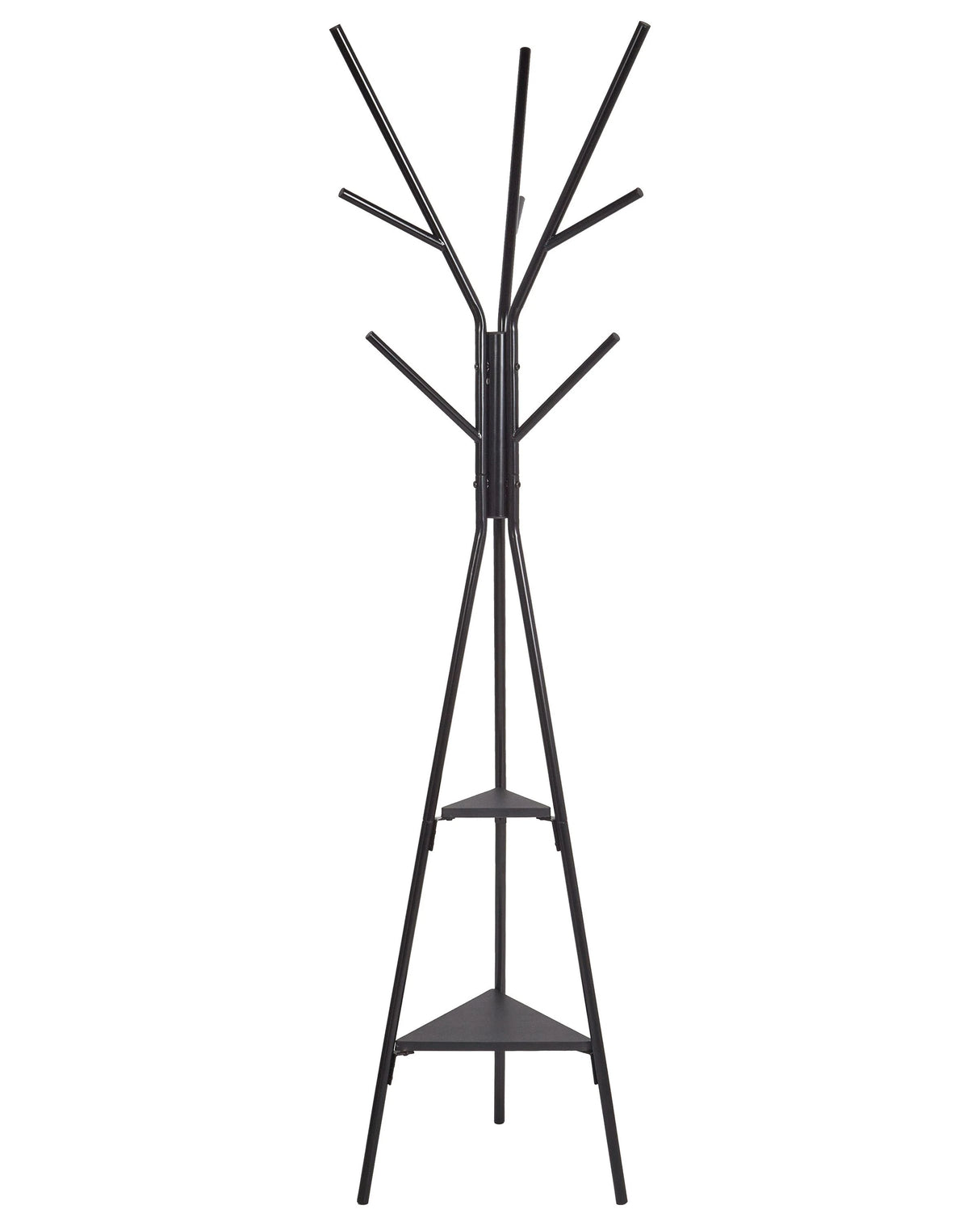 Coat Stand Black Metal 181 cm with Shelves Freestanding Jacket Rack Industrial Modern Decorative Accent Piece Hallway Accessories Beliani